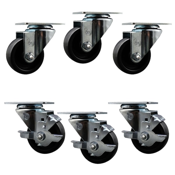 Assure Parts 190CW3SHP23 Replacement Caster Set with Brakes, 6PK